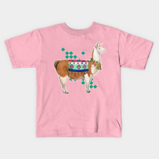 Llama in Flowers Kids T-Shirt by ChaneyAtelier